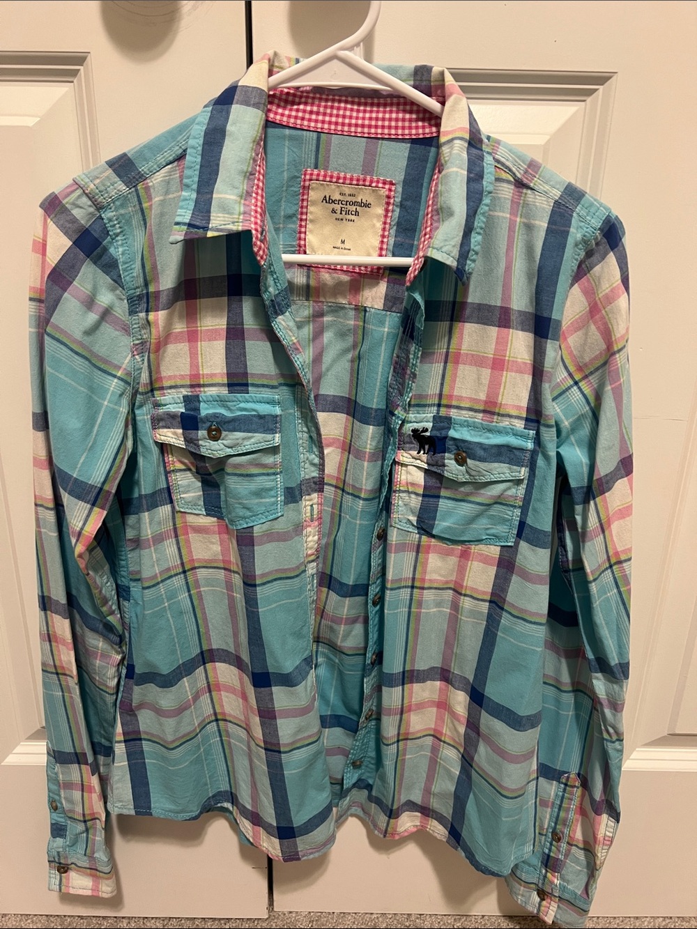 Abercrombie & Fitch women’s Aqua Plaid Button-Down Shirt